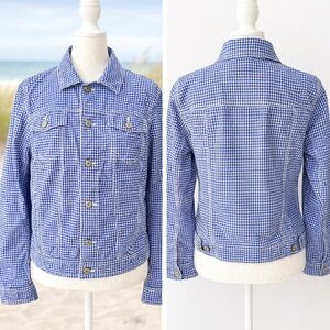 Talbots Blue & White Gingham Denim Jacket | Classic  Lightweight Layer | Medium